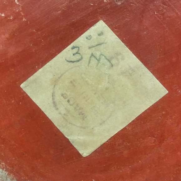 Vintage Black on Red Pottery Bowl Bird Design Chips Scratching - Picture 5 of 7